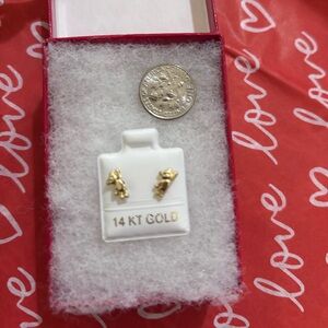 14KT Gold Kids Teddy Bear Stud Earrings - Gold